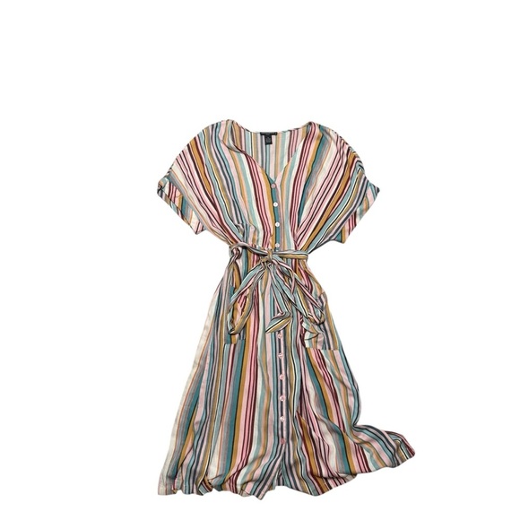 Chelsea & Theodore Linen Rainbow Candy Striped Multicolor V-Neck Shirt Dress 2X - Picture 3 of 6